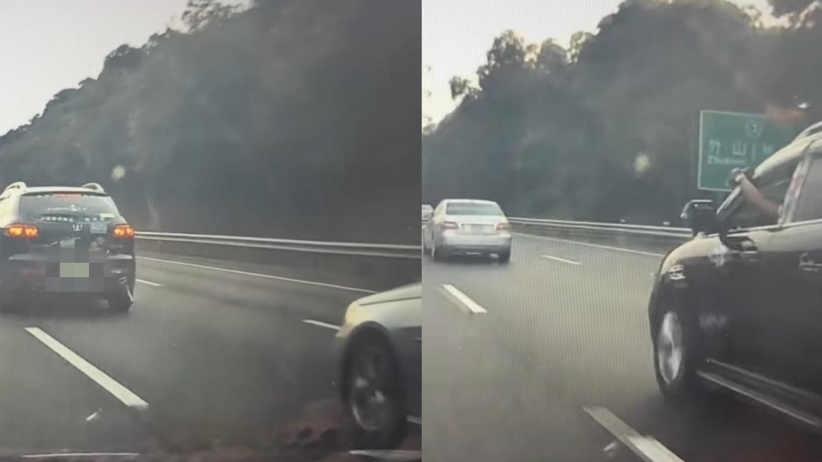 國道三號南投竹山路段昨日發生行車糾紛，黑色休旅車駕駛先擋賓士車，再從後方射擊猛追。（圖／Threads「zheng_hong.ko」提供）