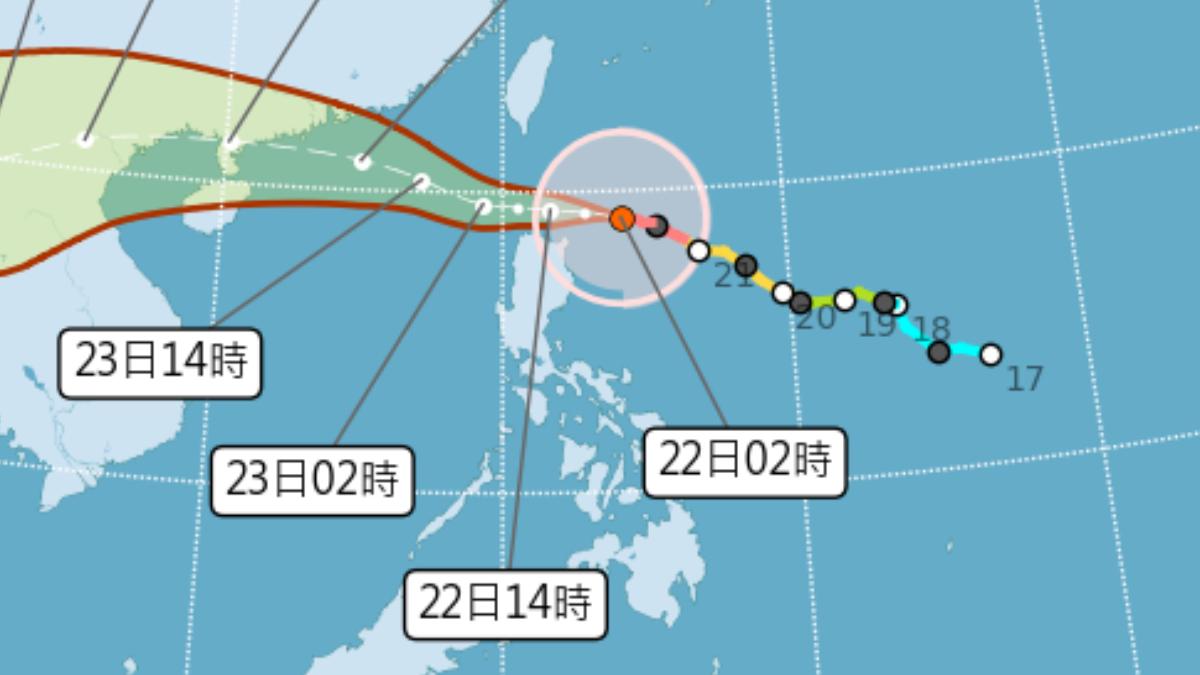 氣象署表示，颱風樺加沙的環境適合發展，過去3小時再度增強，近中心最大風速達到每秒58公尺，預計未來6到12小時內還有增強可能。（圖／中央氣象署）